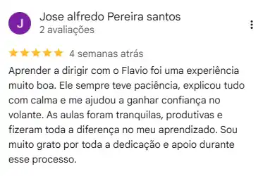 Avaliação de José Alfredo no Google sobre as aulas do Instrutor Flávio